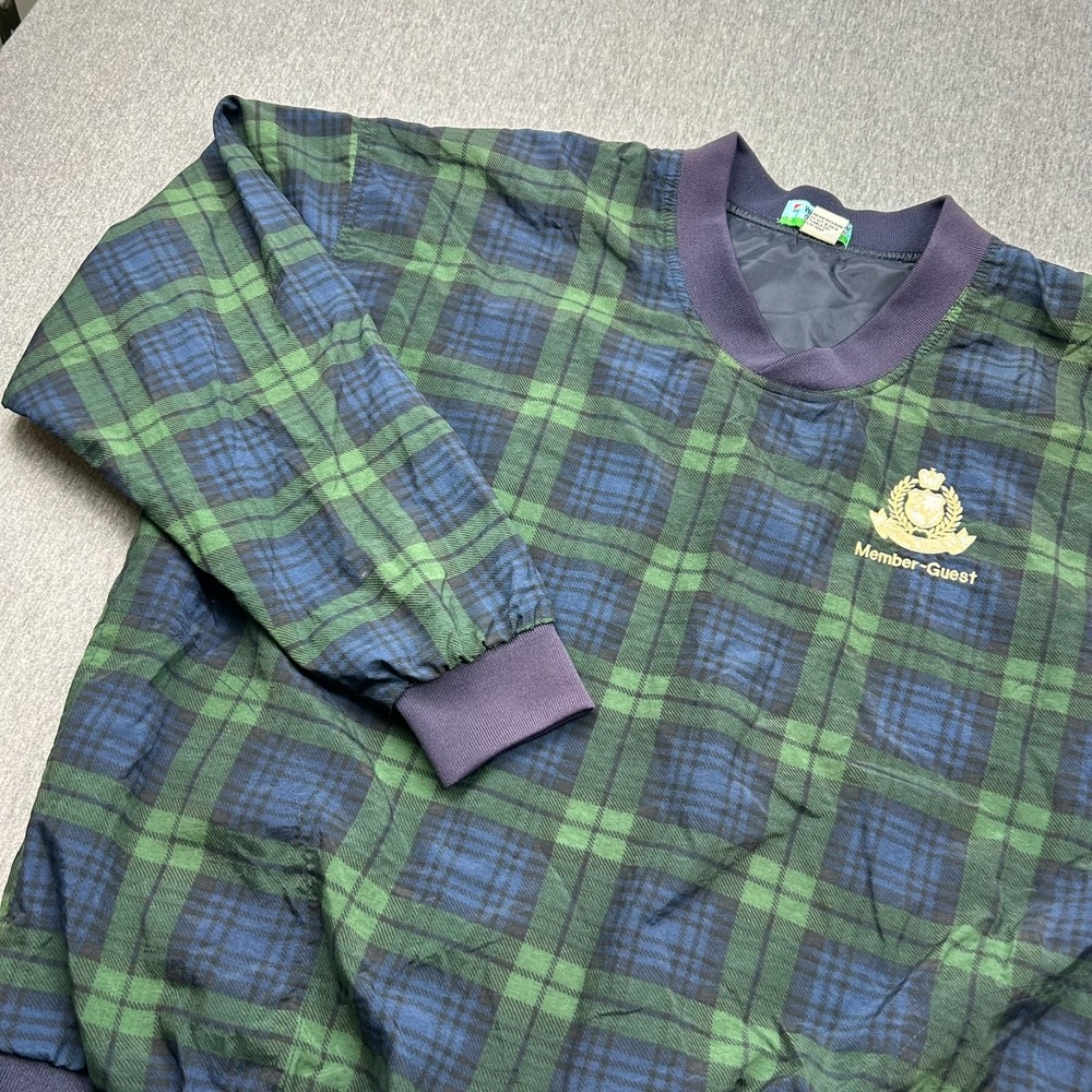Winner Mate Golf Windbreaker Pullover Mens Large Blue Green Plaid *LOGO*
